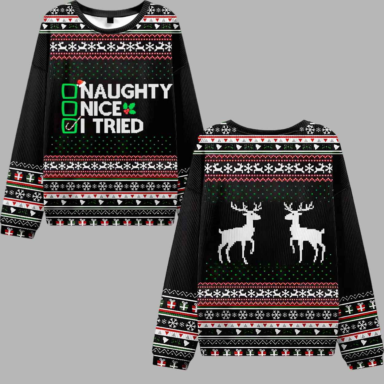 Naughty Nice I Tried Ugly Christmas Sweater - gullprint.com