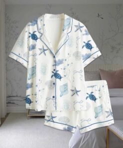 Nautical Turtle Conch Bow Satin Pajama Set