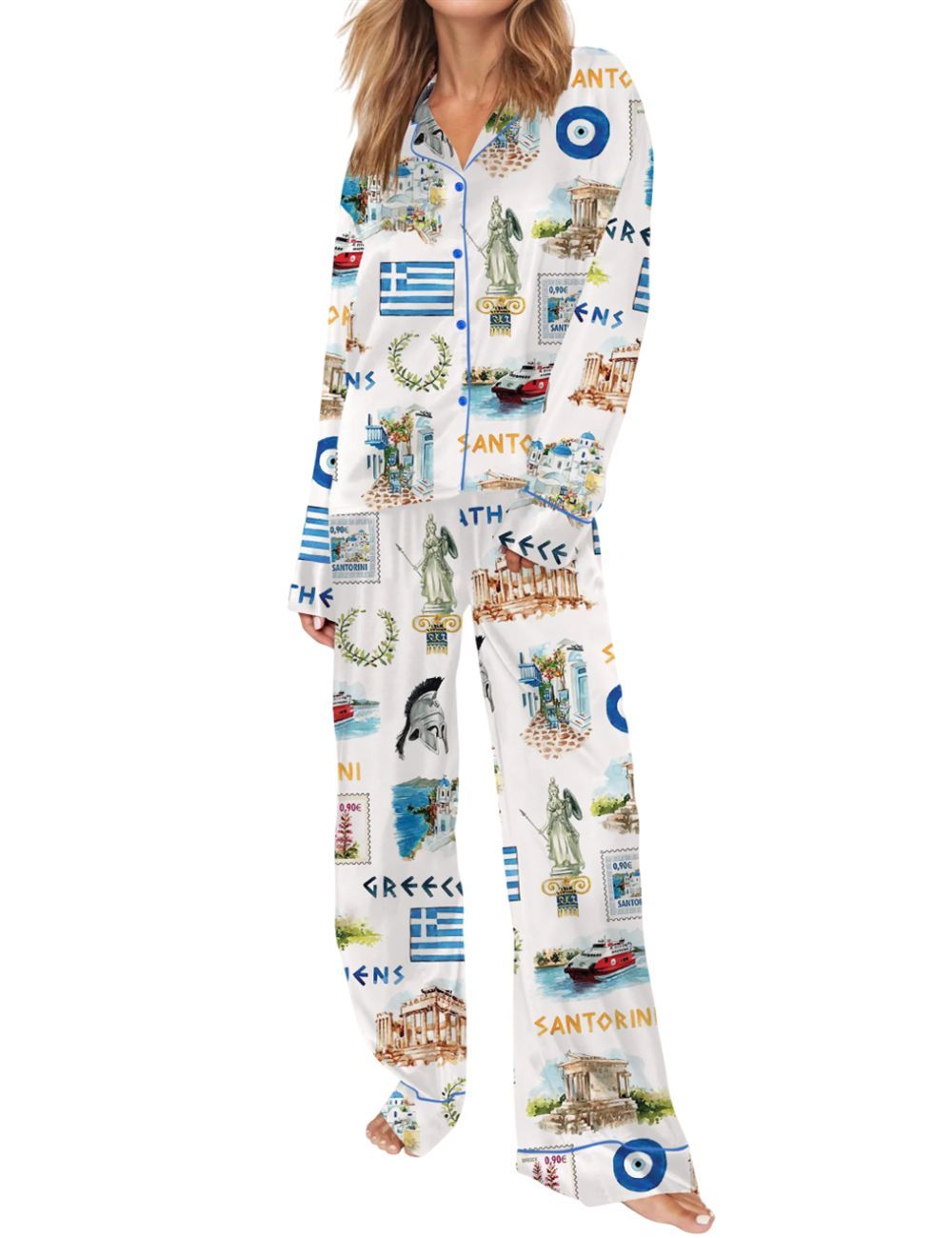 Alternative view of Navy Peony Greece Pajama Set