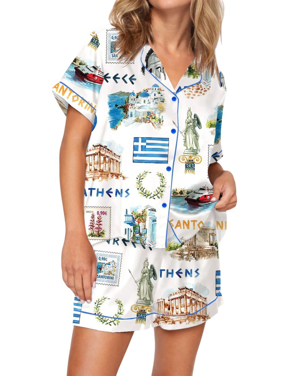 Navy Peony Greece Pajama Set