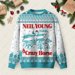 Neil Young & Crazy Horse Ugly Christmas Fuzzy Fleece Sweatshirt