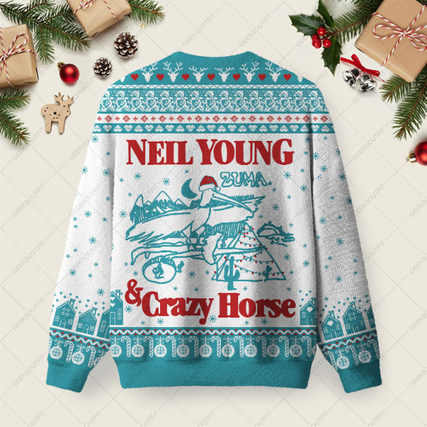 Alternative view of Neil Young & Crazy Horse Ugly Christmas Fuzzy Fleece Sweatshirt