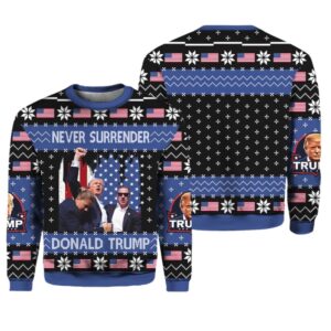 Alternative view of Never Surrender Donald Trump Ugly Christmas Sweater - Grishko.com
