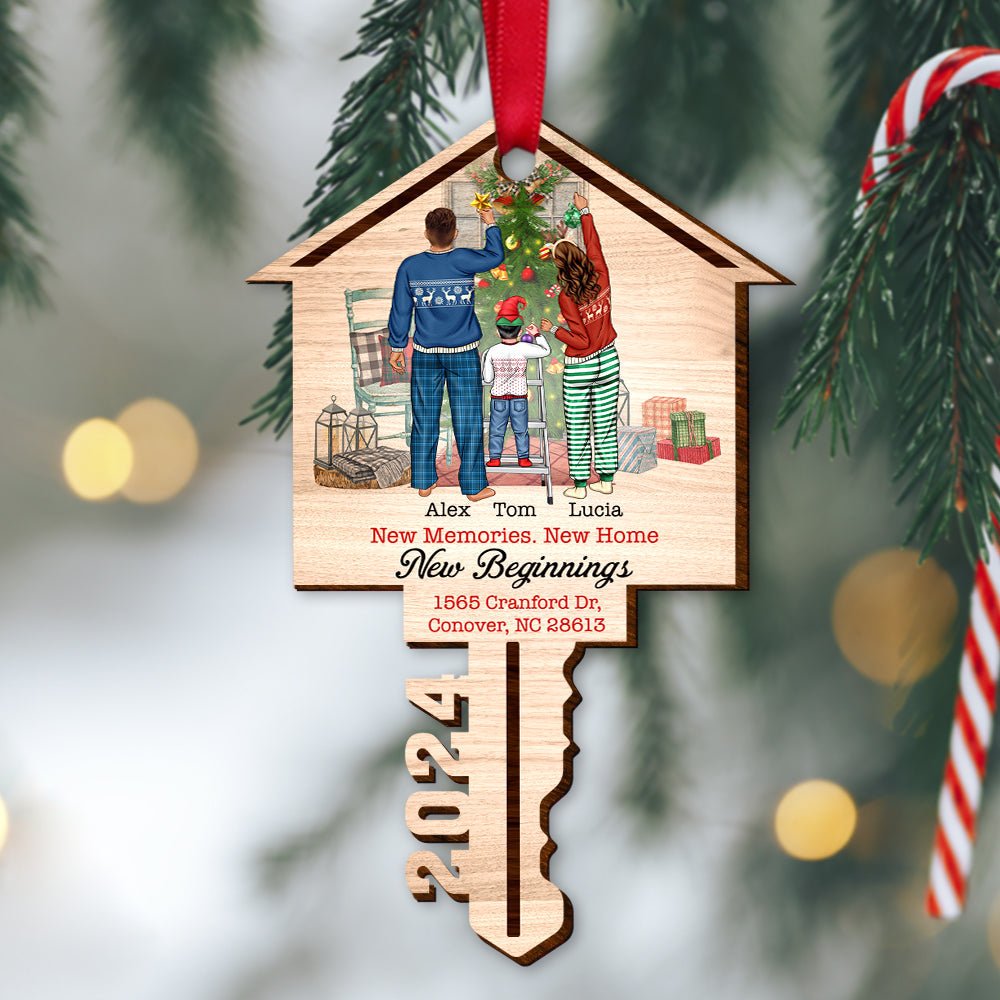 Alternative view of New Memories New Home New Beginnings, Personalized Wood Ornament Christmas Gift For Family
