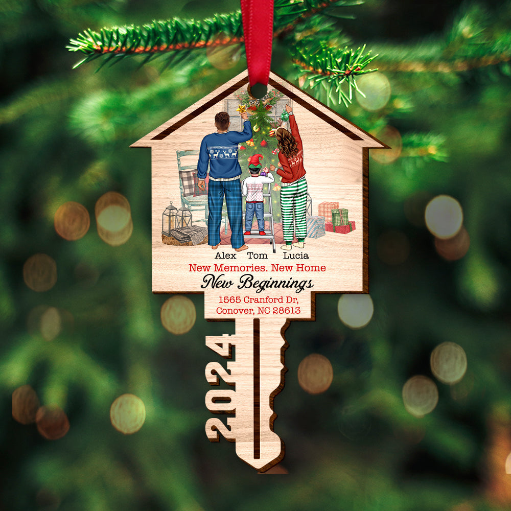 New Memories New Home New Beginnings, Personalized Wood Ornament Christmas Gift For Family