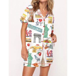 New York City Travel Satin Pajama Set For Women