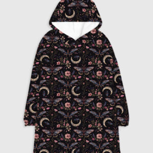 Night Garden Mystical Moth Magic Witchy Floral Halloween Flannel Blanket Hoodie
