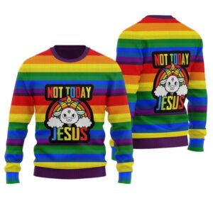 Alternative view of Not Today Jesus Ugly Christmas Sweater - Grishko.com