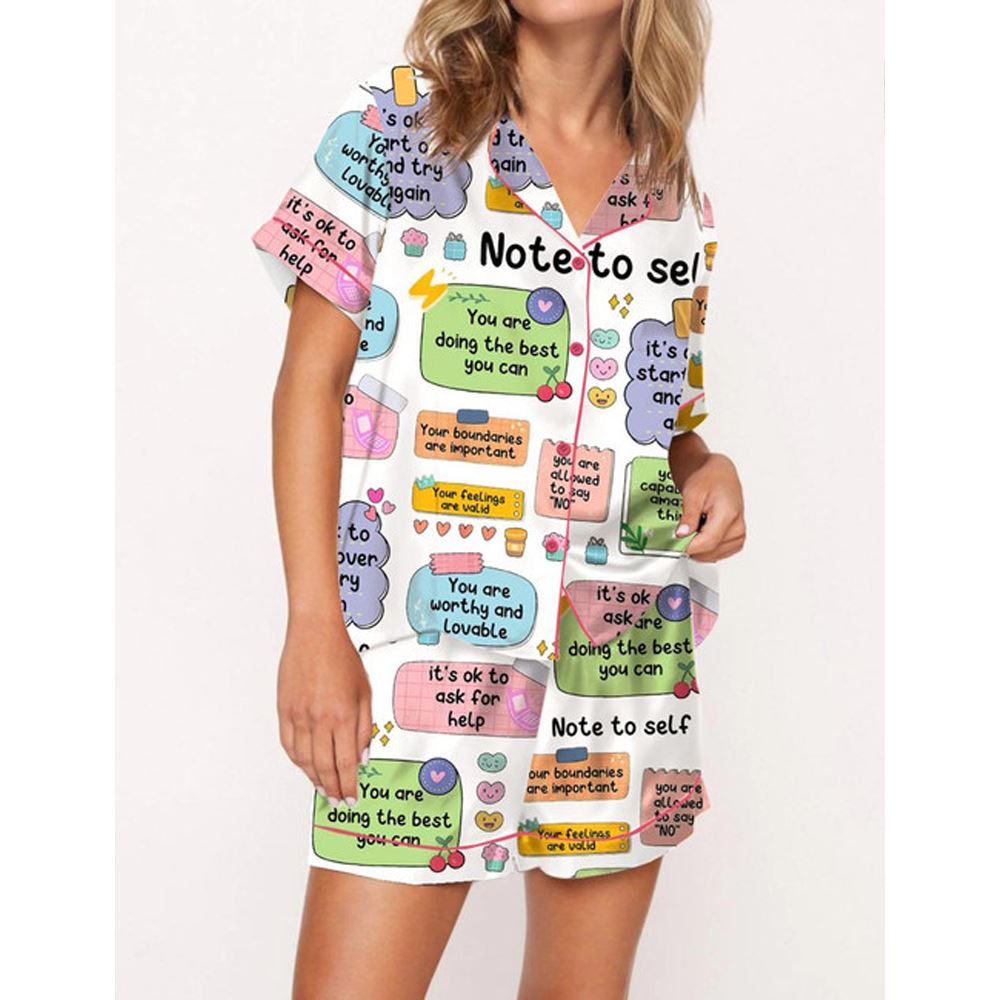 Note To Self Mental Health Satin Pajama Set For Women