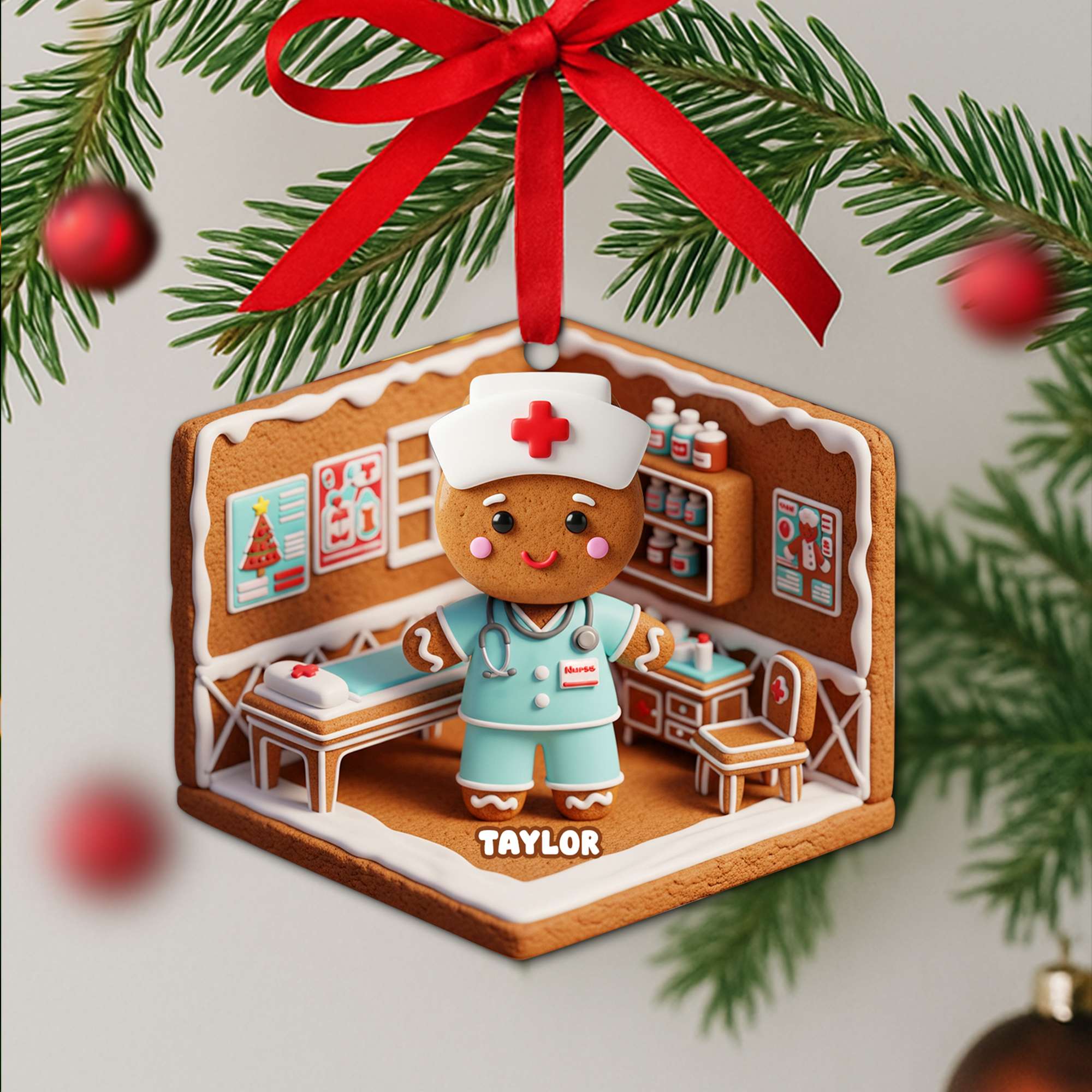 Nurse Gingerbread Christmas Wood Ornament - Personalized Gift For Nurses 06PGLU160825 - Image 3