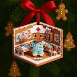 Alternative view of Nurse Gingerbread Christmas Wood Ornament - Personalized Gift For Nurses 06PGLU160825