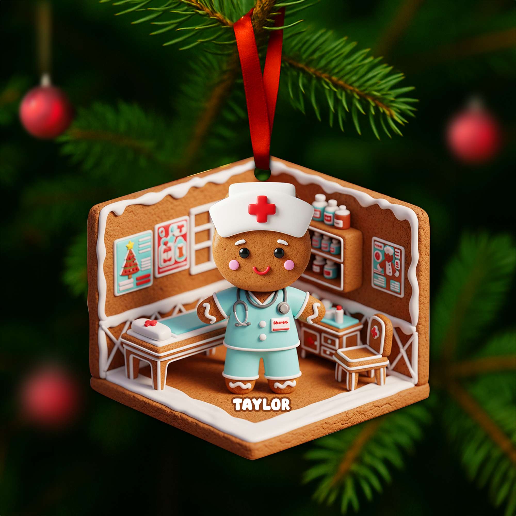 Nurse Gingerbread Christmas Wood Ornament - Personalized Gift For Nurses 06PGLU160825 - Image 4