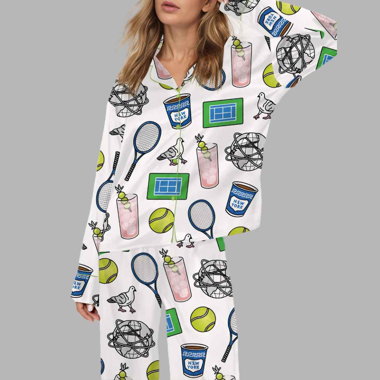 NYC Flushing Queens Tennis Silky Satin Pajama Set