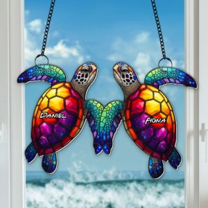 Alternative view of Ocean Soulmates Turtle Suncatcher Ornament - Personalized Gifts For Couple 05TOLU080725