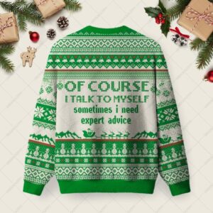 Alternative view of Of Course I Talk to Myself Ugly Christmas Fuzzy Fleece Sweatshirt