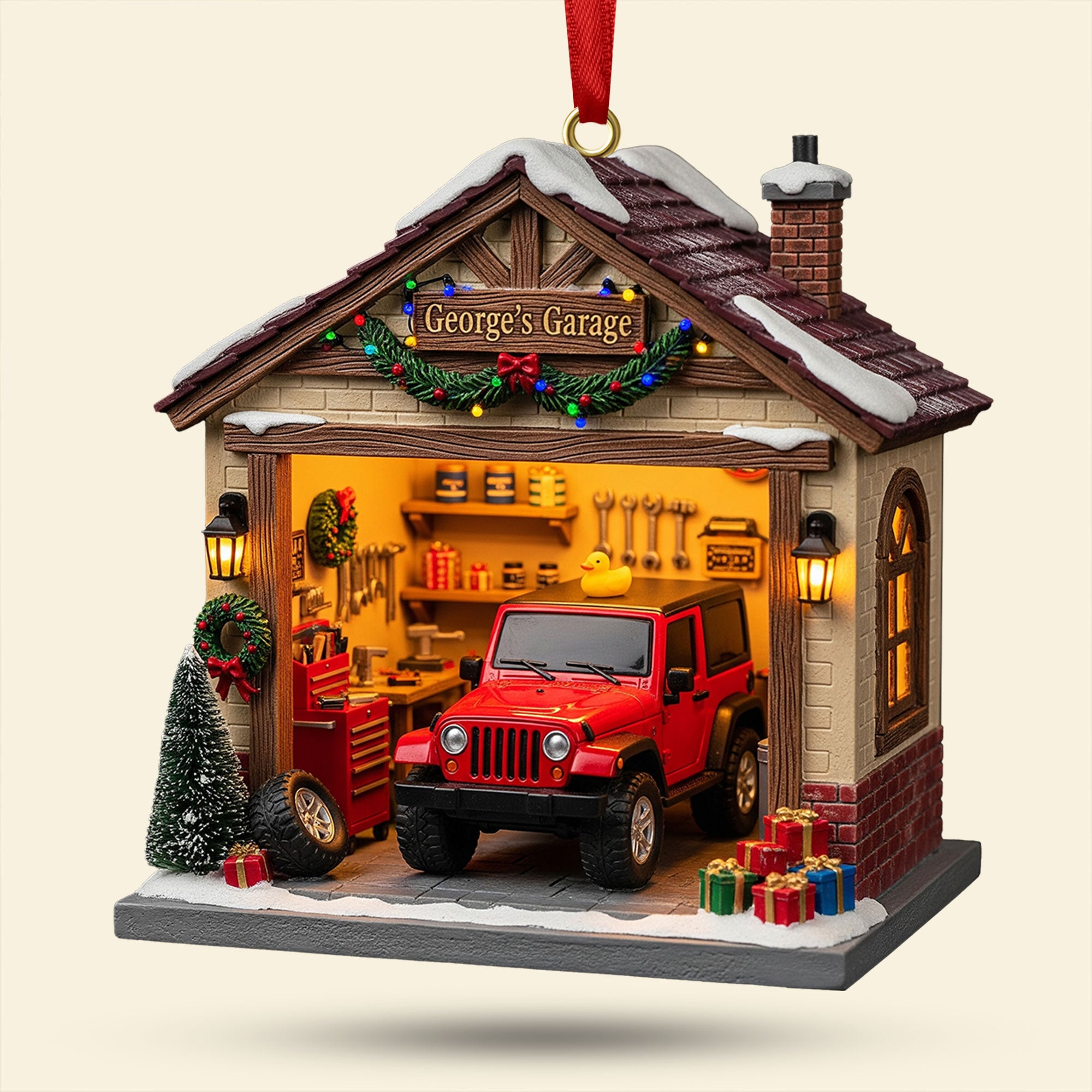 Alternative view of Off Road Car Garage Miniature 1 Side Ornament - Personalized Gift For Christmas Ornament 03PGTI241025