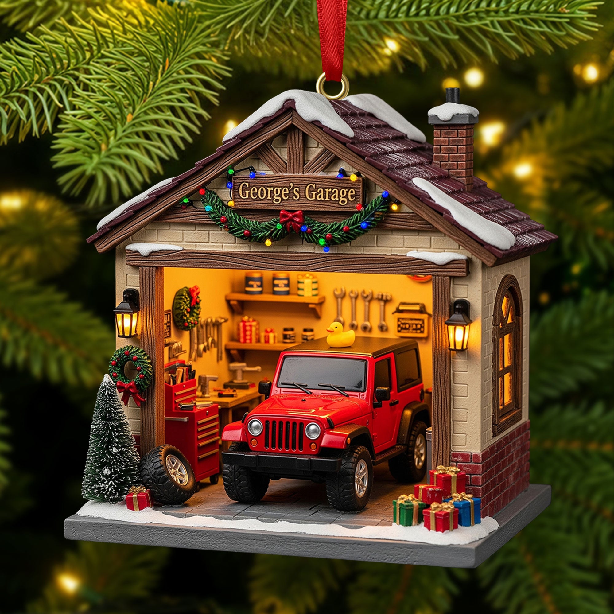 Off Road Car Garage Miniature 1 Side Ornament - Personalized Gift For Christmas Ornament 03PGTI241025 - Image 3