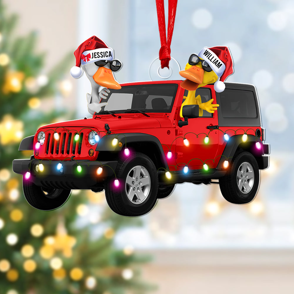 Off-road Duck Ornament - Funny Ducks and Car - Personalized Gifts For Off-road Lovers