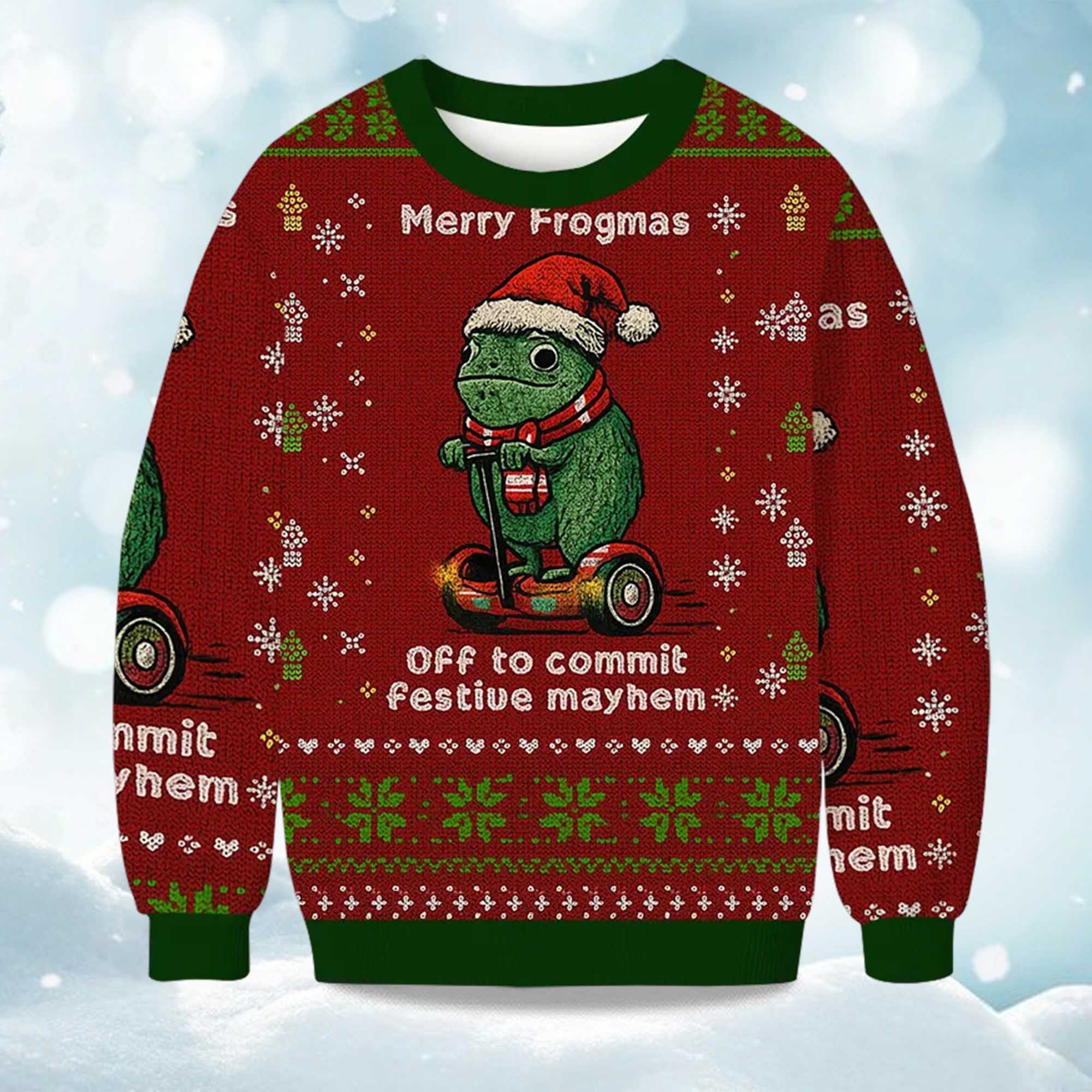 Off to Commit Frogmas Mayhem Christmas Ugly Sweater