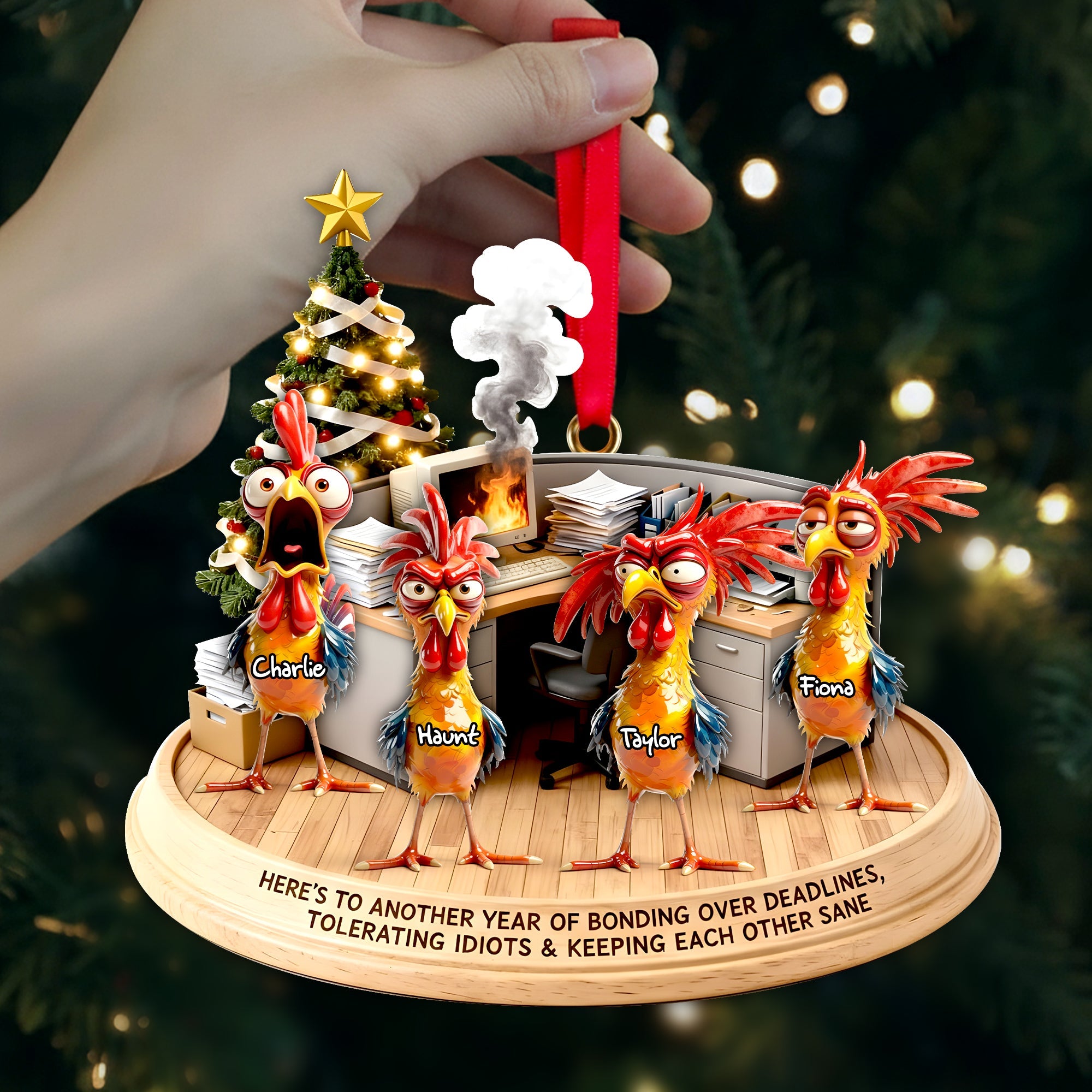 Office Chaos Chicken Acrylic Ornament - Personalized Gift For Coworkers 03QHLU111125