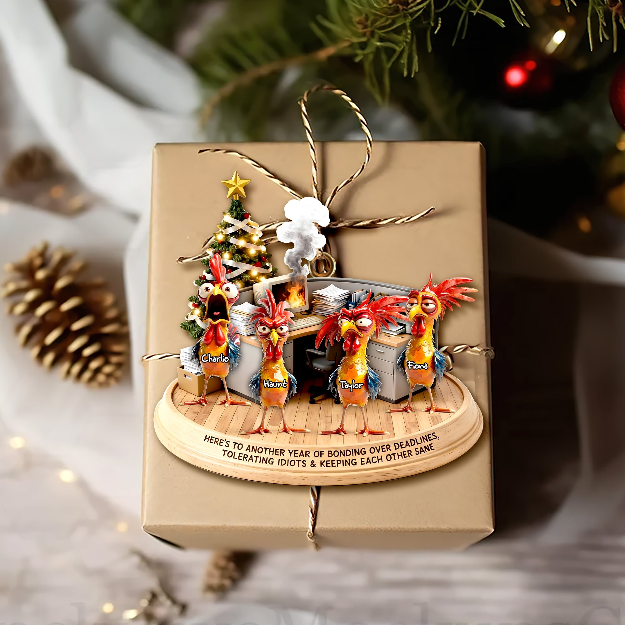 Office Chaos Chicken Acrylic Ornament - Personalized Gift For Coworkers 03QHLU111125 - Image 3