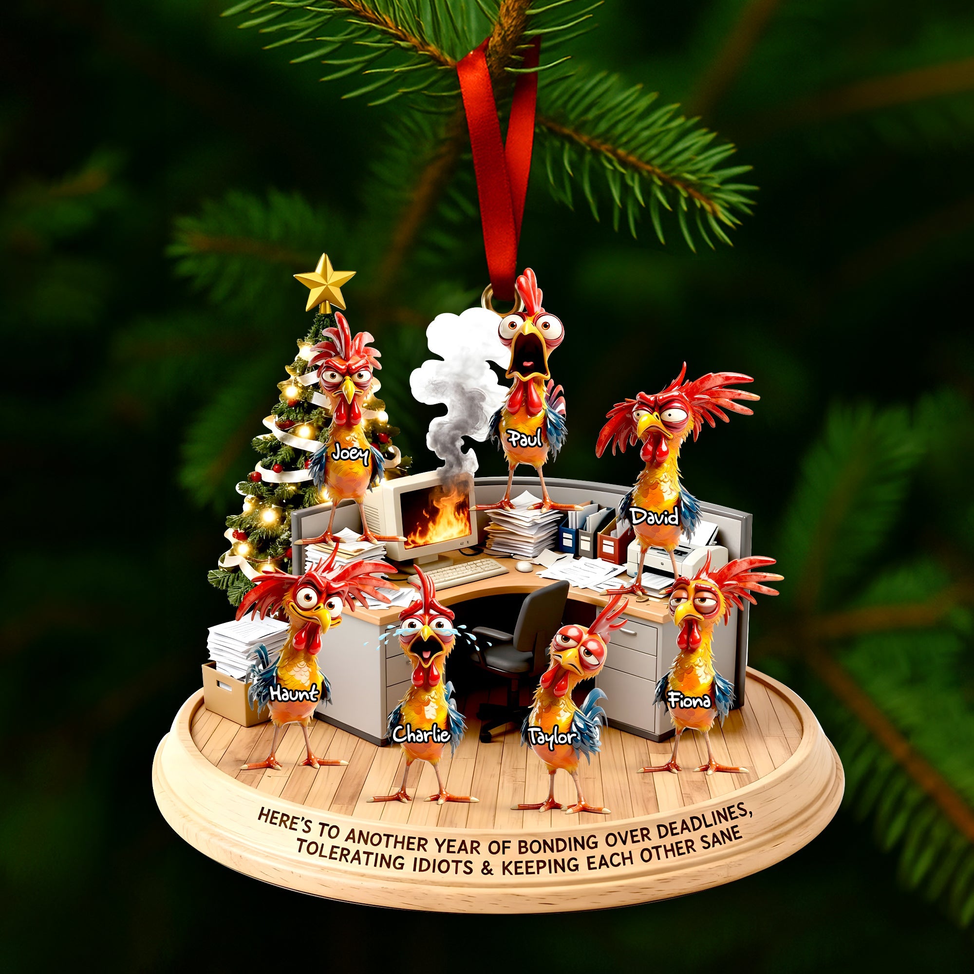 Office Chaos Chicken Acrylic Ornament - Personalized Gift For Coworkers 03QHLU111125 - Image 4