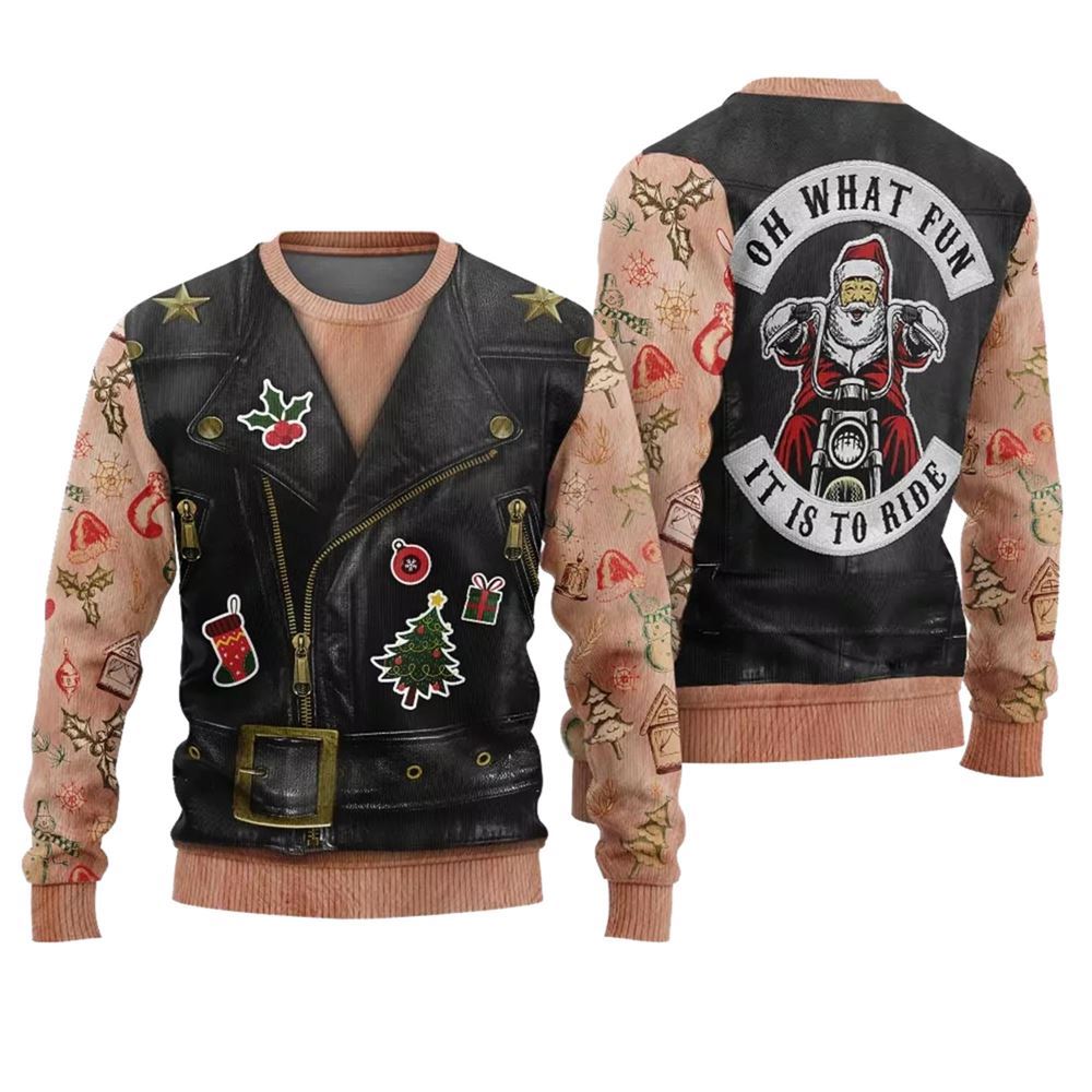 Oh What Fun It Is To Ride Santa Jacket Costume Ugly Sweater - Grishko.com