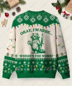 Alternative view of Okay I'm Here Green Ugly Christmas Fuzzy Fleece Sweatshirt