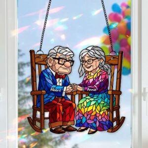 Old Couple On the Porch Suncatcher  - Personalized Gifts For Couples 01TOLU190725