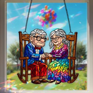 Alternative view of Old Couple On the Porch Suncatcher  - Personalized Gifts For Couples 01TOLU190725