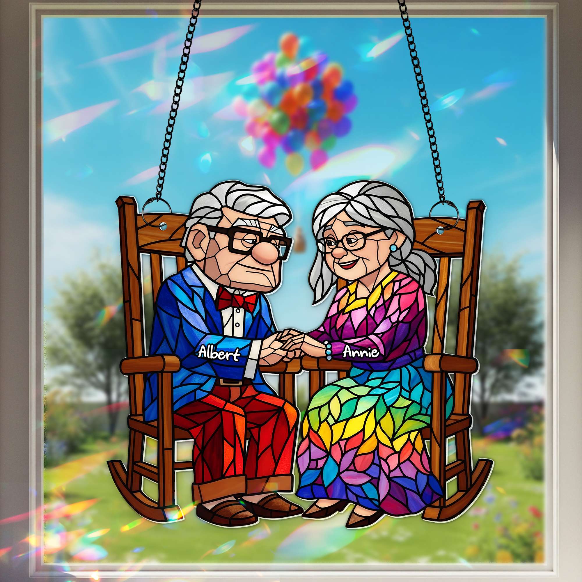 Alternative view of Old Couple On the Porch Suncatcher  - Personalized Gifts For Couples 01TOLU190725