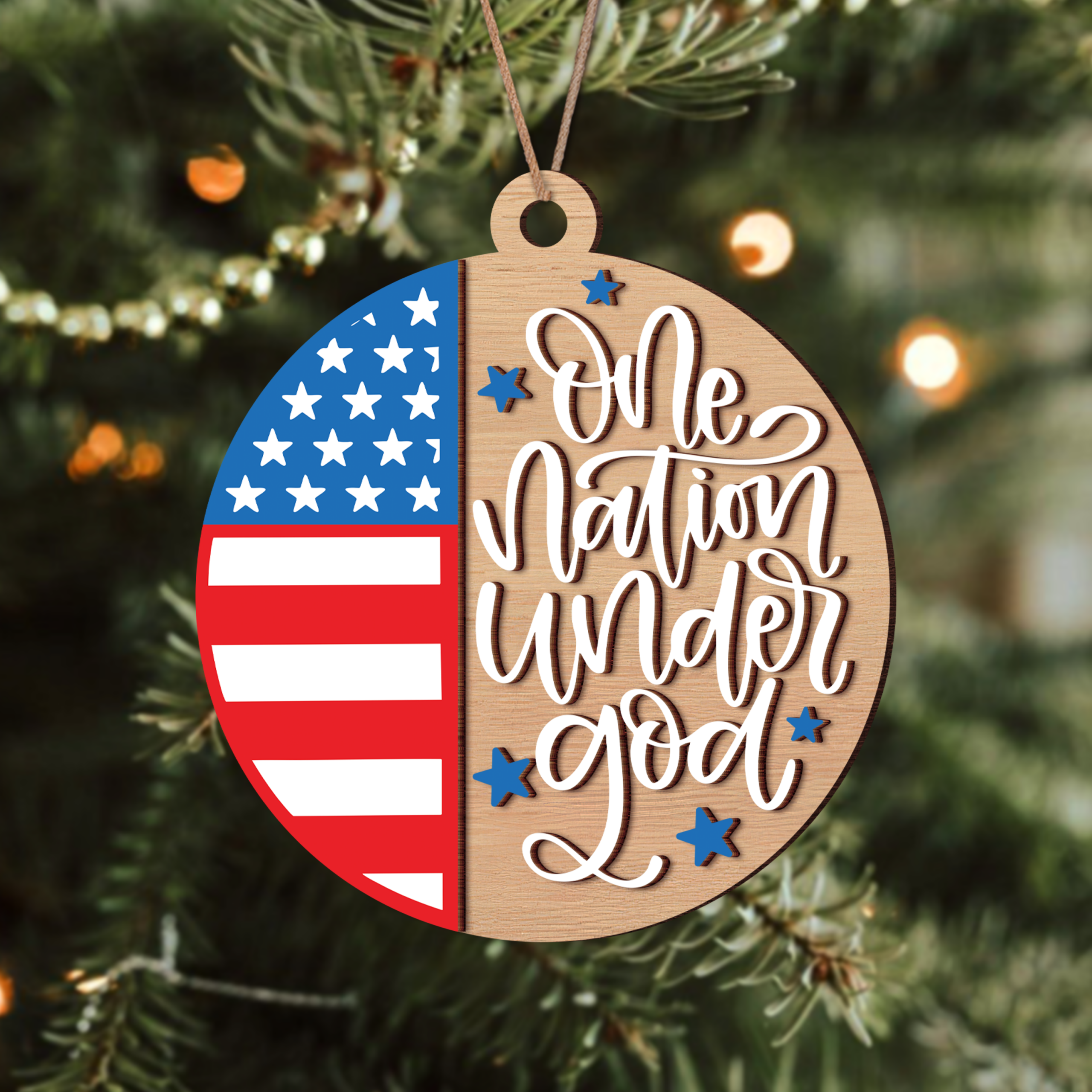 One Nation Under God America 250th Birthday 2 Layer Wooden Ornament - Image 4