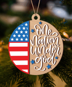 One Nation Under God America 250th Birthday 2 Layer Wooden Ornament