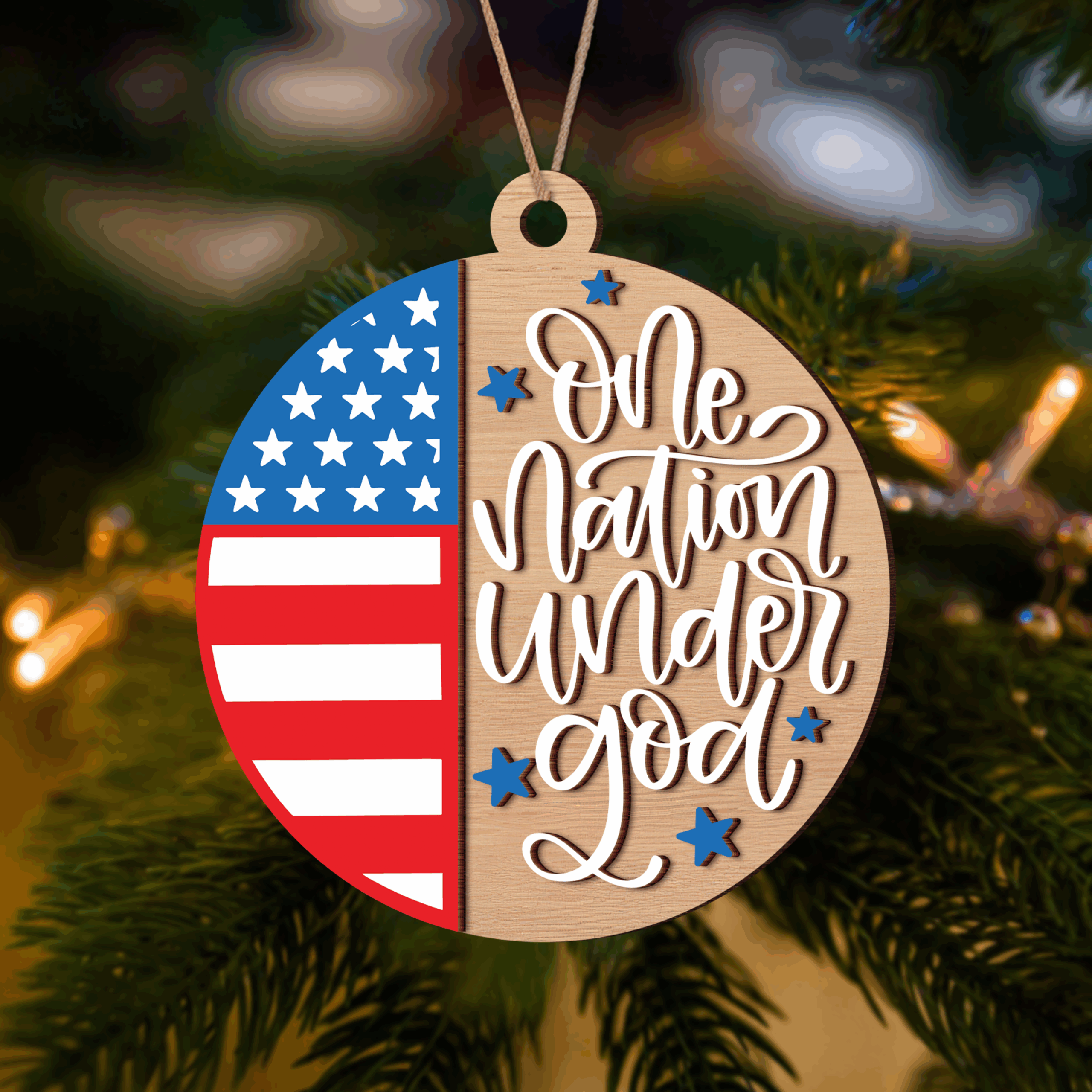 One Nation Under God America 250th Birthday 2 Layer Wooden Ornament
