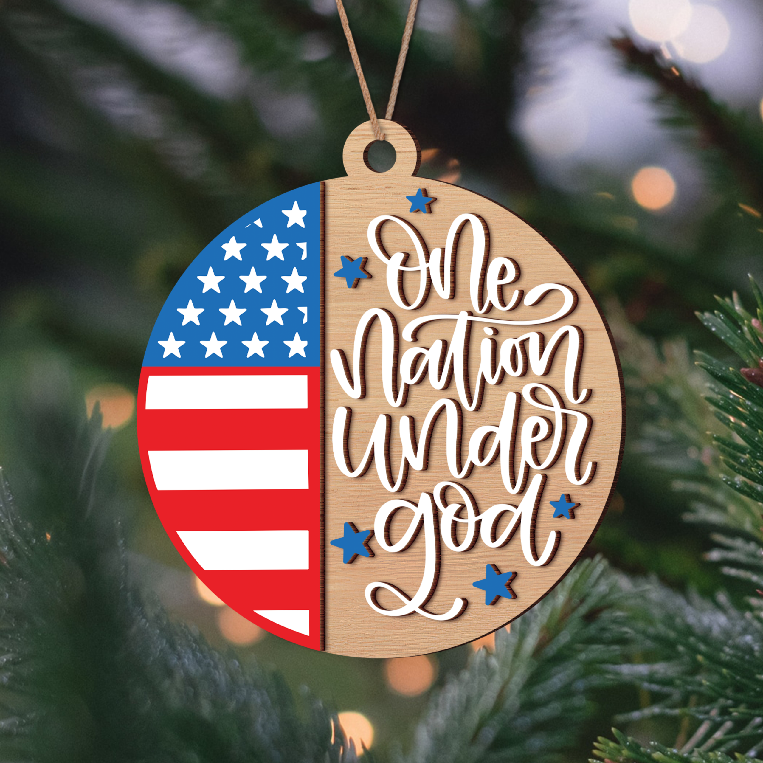 One Nation Under God America 250th Birthday 2 Layer Wooden Ornament - Image 5
