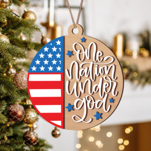 Alternative view of One Nation Under God America 250th Birthday 2 Layer Wooden Ornament LM32 895473
