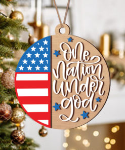 Alternative view of One Nation Under God America 250th Birthday 2 Layer Wooden Ornament