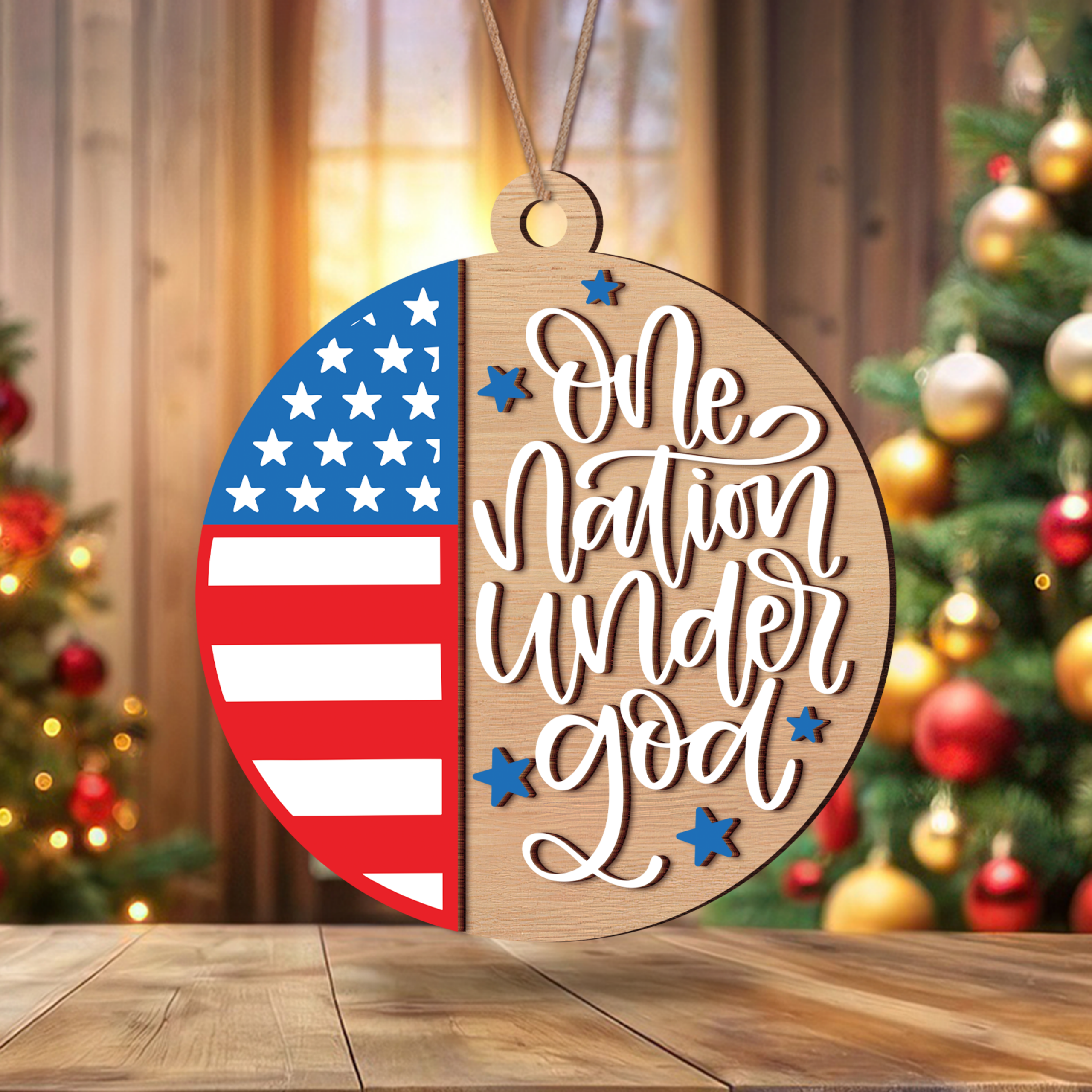 One Nation Under God America 250th Birthday 2 Layer Wooden Ornament - Image 3