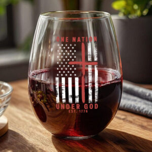 Alternative view of One Nation Under God Est 1776 Freedom Wine Glass LM32 895457
