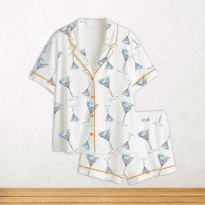 One Seatini Please Martini Short Sleeve Satin Pajama Set For Women