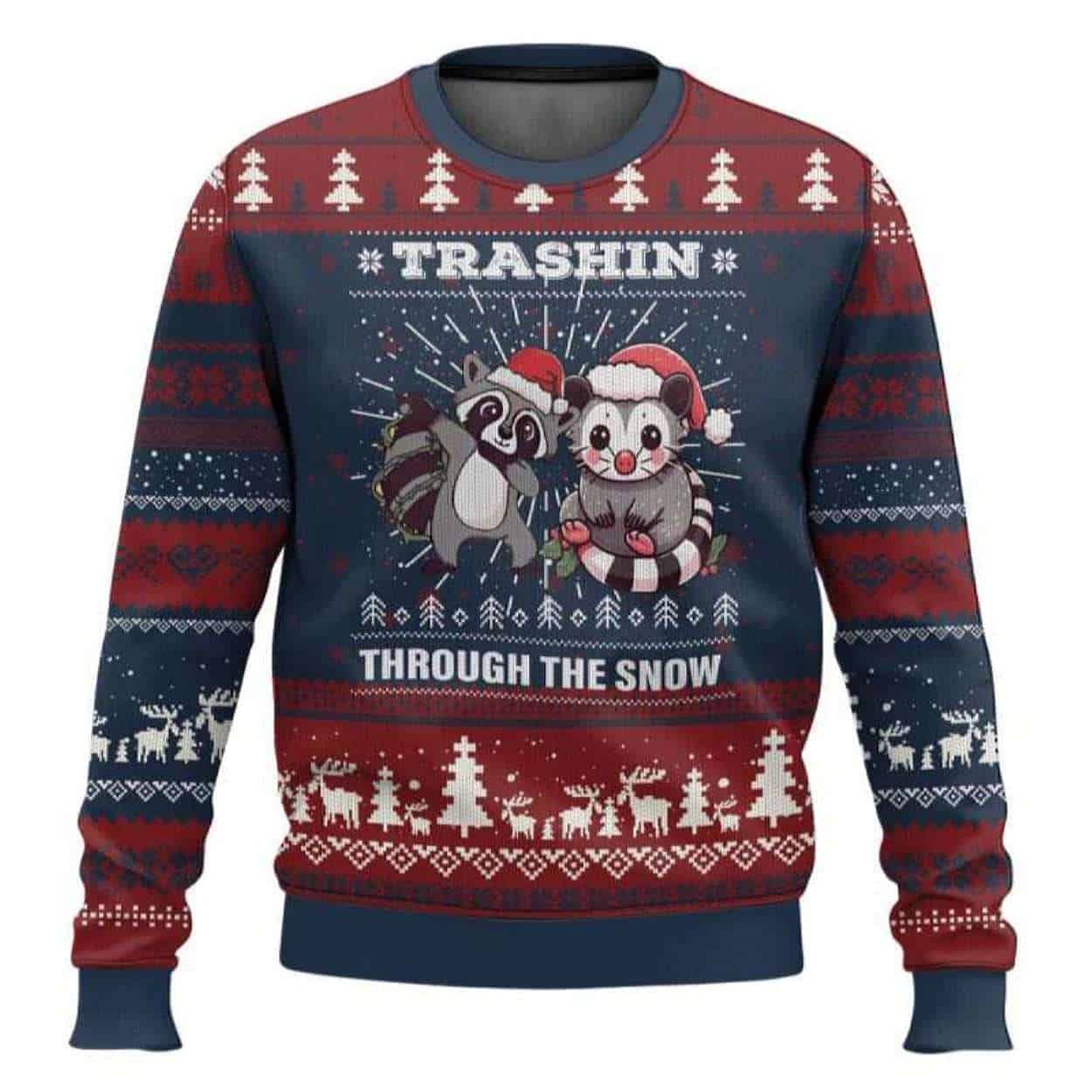 Opossum Raccoon Trashin Through The Snow Garbage Gang Ugly Christmas Sweater