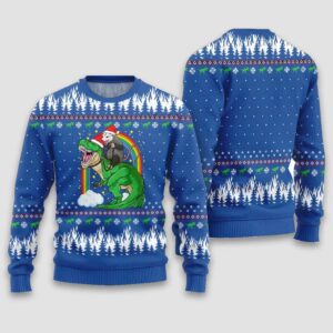 Alternative view of Opossum Riding Dinosaur Ugly Christmas Sweater
