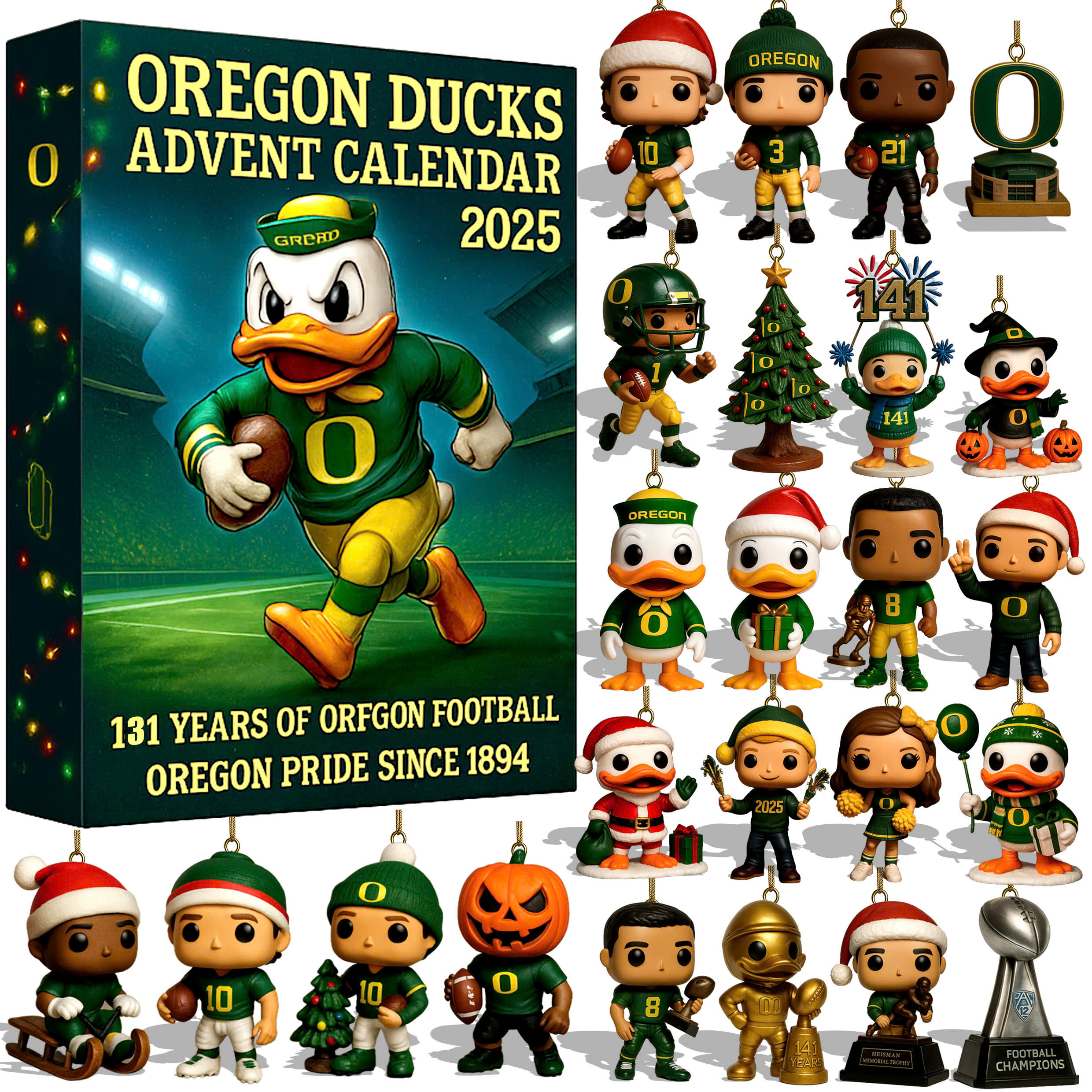Oregon Ducks Advent Calendar, Christmas Countdown Advent Calendar Gift Box with 24 Acrylic Ornaments