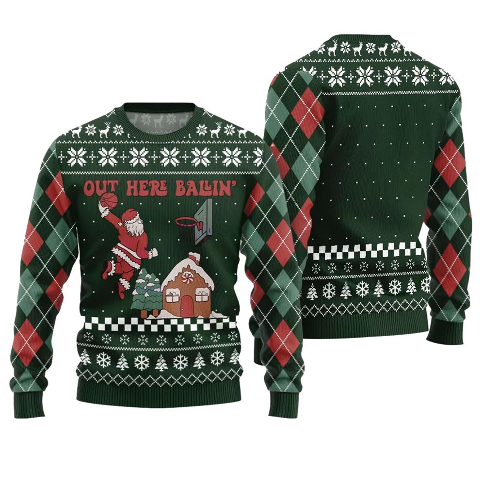Out Here Ballin Santa Ugly Christmas Sweater - Grishko.com