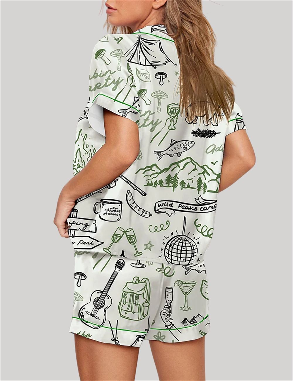 Outdoor Whimsical Style Hand Drawn Cabin Party Camping Wilderness Pajama Set - Image 3