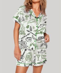 Outdoor Whimsical Style Hand Drawn Cabin Party Camping Wilderness Pajama Set