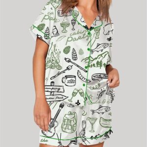 Outdoor Whimsical Style Hand Drawn Cabin Party Camping Wilderness Pajama Set