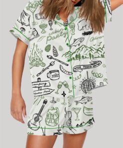 Alternative view of Outdoor Whimsical Style Hand Drawn Cabin Party Camping Wilderness Pajama Set
