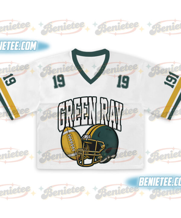 Alternative view of Green Bay Croptop Mesh Football, Retro Green Bay Game Day Croptop Mesh Football