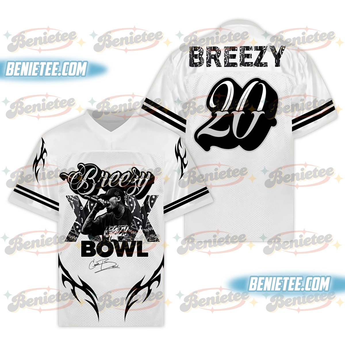 Custom Chris Brown Tour Football Jersey, Breezy Bowl XX Music Tour 2025 Football Jersey